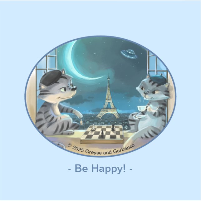 Chats Tour Eiffel - Autocollant vinyle nuit joyeux (Devant)