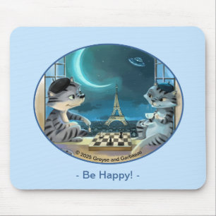 Chats Tour Eiffel - Nuit Heureux Tapis de Souris