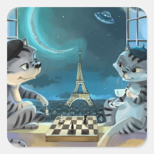 Chats Tour Eiffel - Stickers Carrés Classiques de  (Devant)