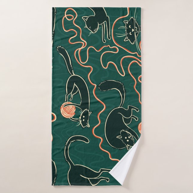 Chats Vintages : Doodle Motif transparent (Serviette de bain)
