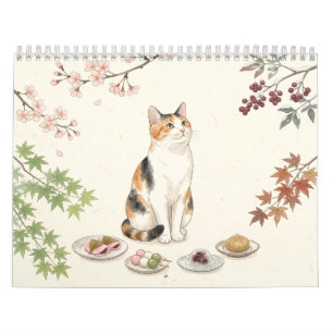 Chats Wagashi japonais – 12 mois de calendrier mur