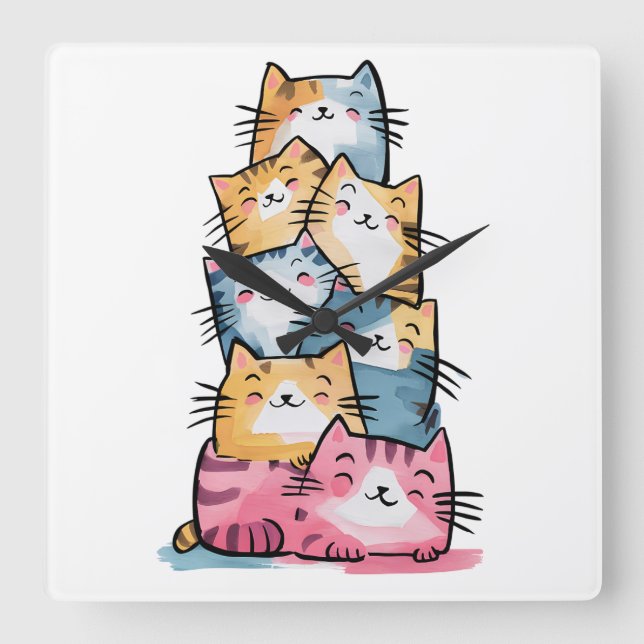 Chats Whimsal Watercolor Horloge murale moderne (Recto)