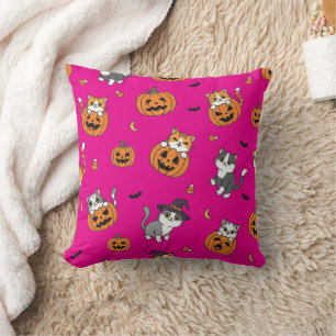 Chats Whimsical & Citrouilles Oreillers Jeu d'Hall