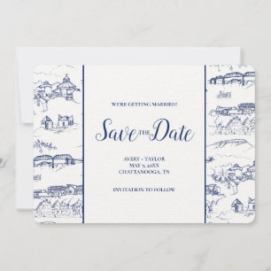 Chattanooga Toile Marine et Blanc Sauvez la date