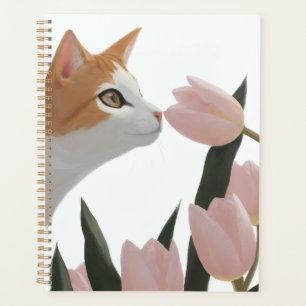Chatte Douce au Gingembre avec des Fleurs