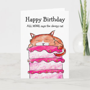 Chatte endormi sur la carte d'anniversaire de gâte