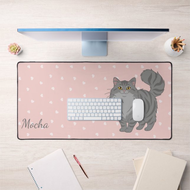 Chatte grise tabby aux longs poils maman personnal (Bureau 1)