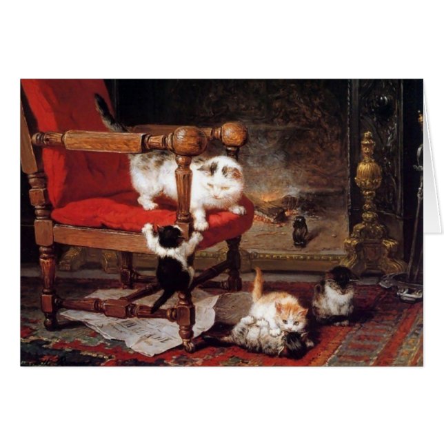 CHATTE JOUANT AVEC SES CHATONS Fête des Mères (Devant horizontal)