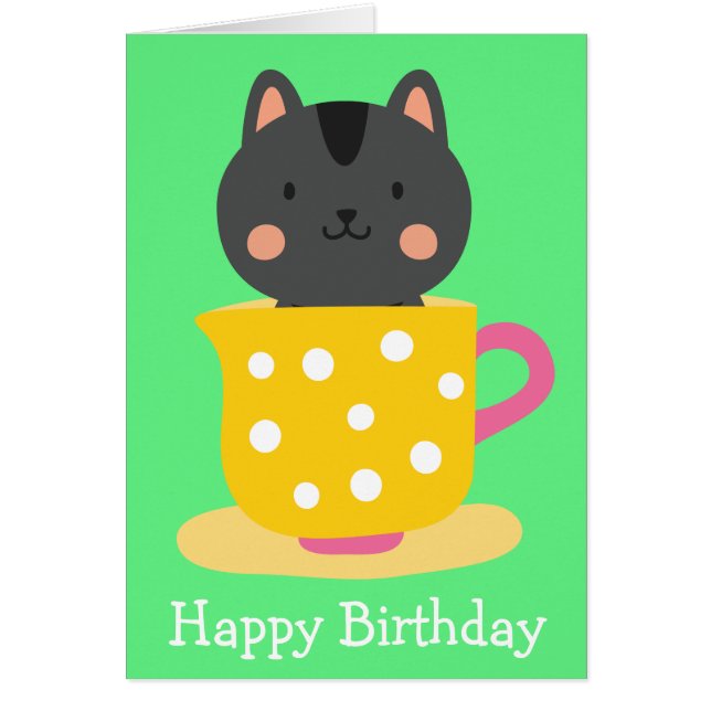 Chatte mignonne en dessin animé sur la menthe (Devant)