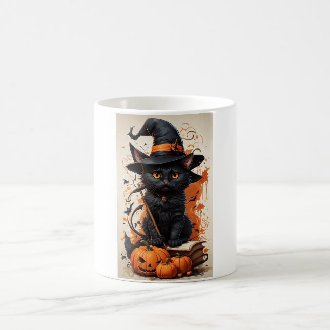 Chatte Noire Sorcière Mug Halloween 🎃 Joli Chat C (Centre)