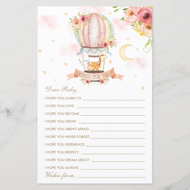 Chaud Air Balloon Animaux Douche Voeux pour bébé (Devant)