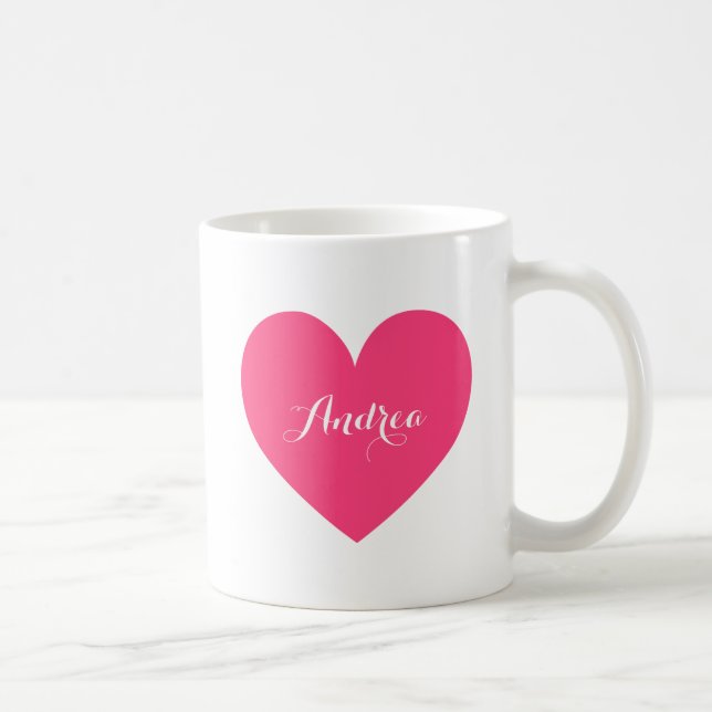 Chaud Coeur rose Personnalisé Script Mug (Droite)