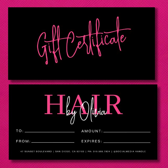 Chaud Coiffeur rose Monogramme Certificats cadeaux (Créateur téléchargé)