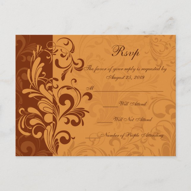 Chaud Golden Automne Swirl RSVP Répondre Carte pos (Devant)