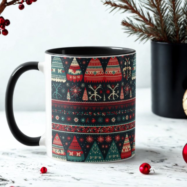 Chaud moche Mug de Noël Motif nordique sur noir (Créateur téléchargé)