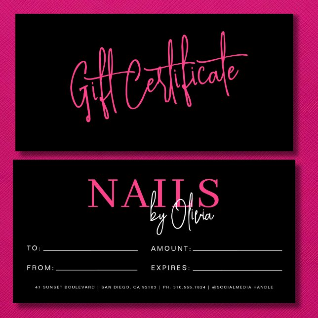 Chaud Rose Black Nail Salon Logo Certificats cadea (Créateur téléchargé)
