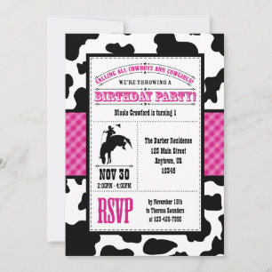 Chaud rose Cowhide Cowboy Invitation d'anniversair