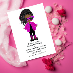 Chaud rose Fashion Black Girl Party Invitation