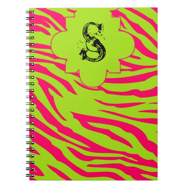 Chaud rose Lime Zebra Imprimer Carnet Spiral anima (Devant)