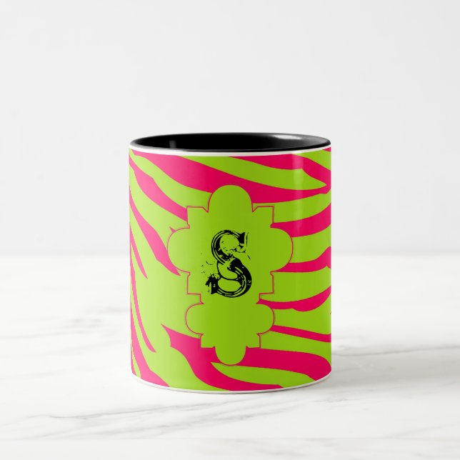 Chaud rose Lime Zebra Print Animal Coffee Mug Cup (Centre)
