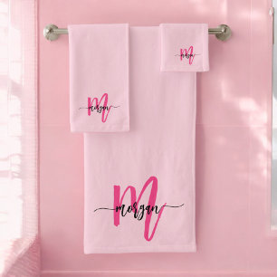 Chaud rose moderne Script Girl Monogramme Nom
