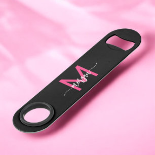 Chaud rose noir moderne Script Girl Monogramme Nom