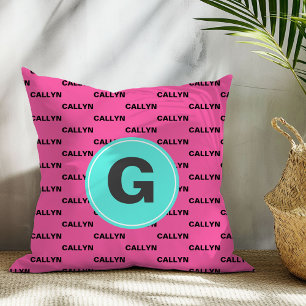 Chaud rose nom motif monogramme lancer oreiller