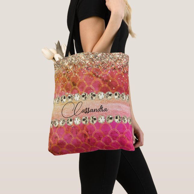 Chaud rose Orange Glitter Diamond Bling Sac fourre (De près)