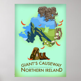 Chaussée des Géants Carte Irlande du Nord Affiche 