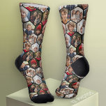 Chaussette 12 Photo Collage - Hexagon funky - Motif aléatoire<br><div class="desc">Les photos carrés fonctionnent mieux avec ce modèle. Un échantillonnage aléatoire de 12 photos en forme d'hexagones dans un motif qui couvre la paire entière de chaussettes. Ajoutez vos photos préférées à ce modèle amusant. Vous pouvez utiliser des photos carrés ou n'importe quelle photo pour cette grille.</div>