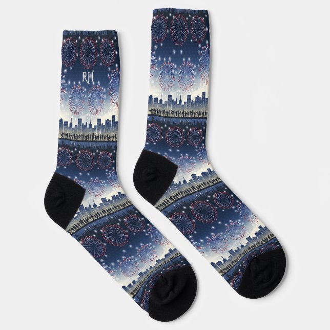 Chaussette 1776–2026 Fireworks Skyline Monogram Celebration (Droite)