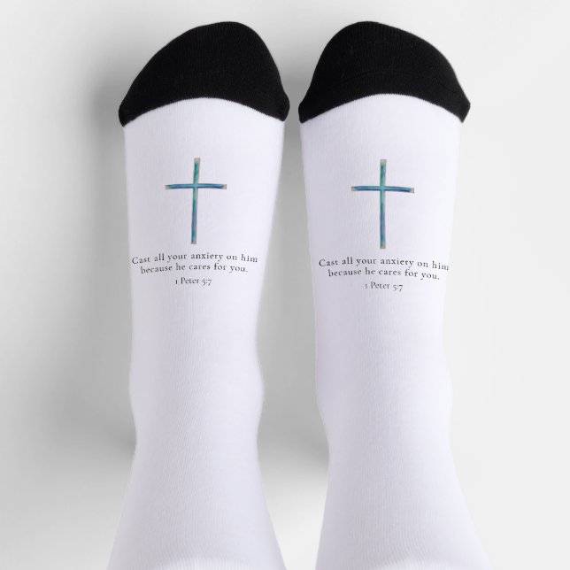 Chaussette 1 Pierre 5:7 Croix minimaliste (Haut)