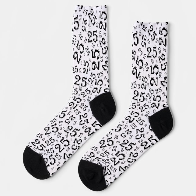 Chaussette 25e anniversaire Noir/Blanc Random Numéro Motif (Gauche)