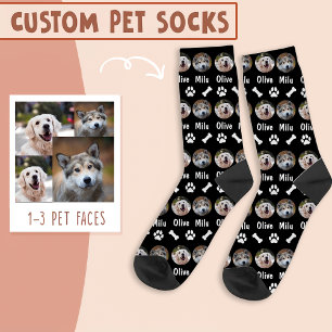 Chaussette 2 Chiens 2 Noms photo personnalisée Chien sur Noir