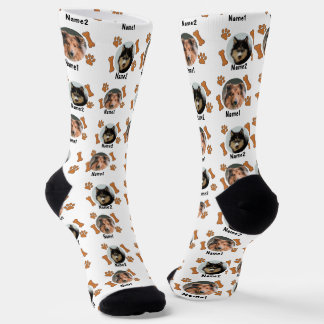 Chaussette 2 Chiens Photos 2 Noms + Bones & Empreintes de pat