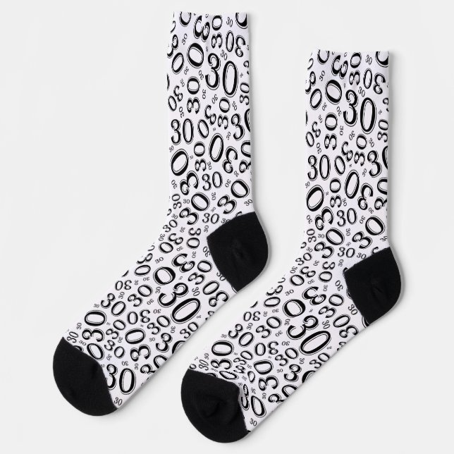 Chaussette 30e anniversaire noir/blanc Motif de nombre aléato (Gauche)