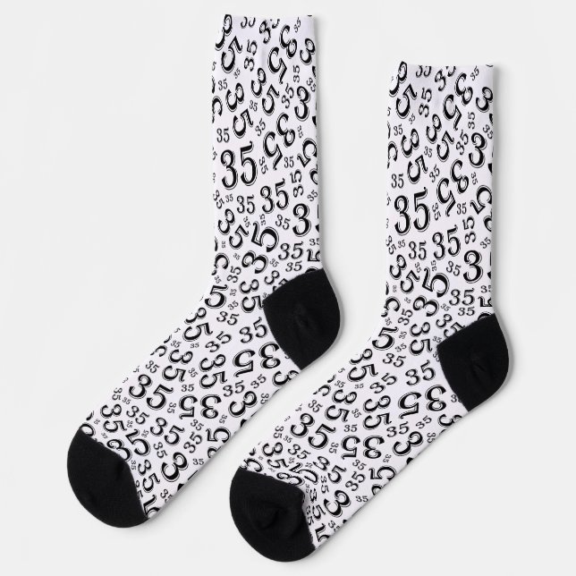 Chaussette 35e anniversaire noir/blanc Motif de nombre aléato (Gauche)