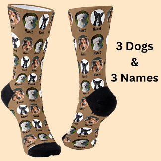 Chaussette 3 chiens, 3 noms, photo de chien - Brun personnali