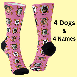Chaussette 4 Photos de Chien & 4 Noms + Bones & Empreintes de