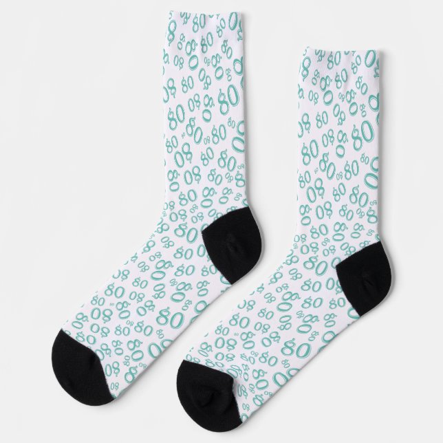 Chaussette 80e anniversaire Turquoise Motif de numéro aléatoi (Gauche)