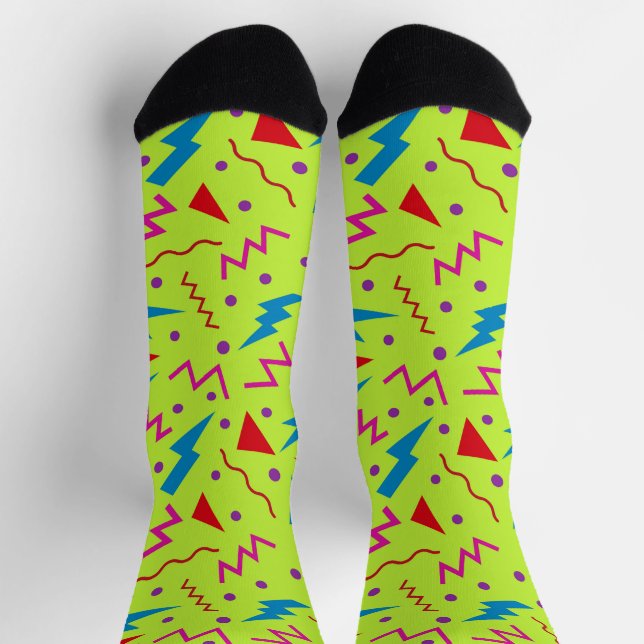 Chaussette 80s 90s style Memphis géométrique jaune  (Haut)