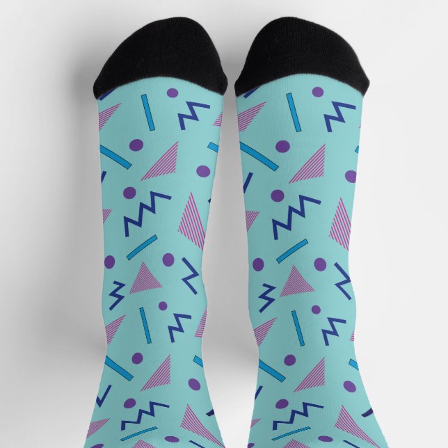 Chaussette 80s Memphis geometric blue pocket square  (Haut)