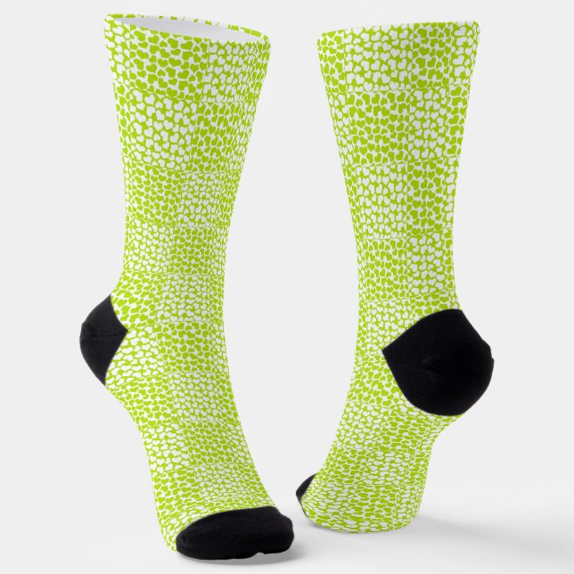 Chaussette à damiers Amour en Lime Vert et Blanc (Angulaire)