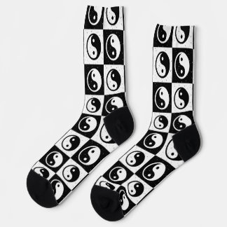 Chaussette À damiers blanc noir Yin-yang Zen Block Imprimer