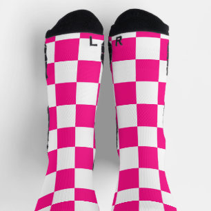 Chaussette à damiers carré chaud rose blanc rétro géométrique