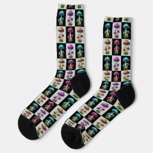 Chaussette à damiers champignon géométrique