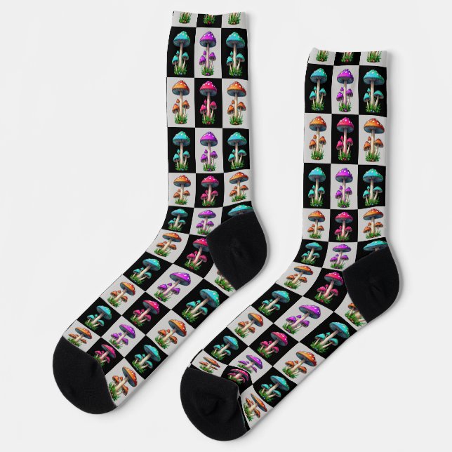 Chaussette à damiers champignon géométrique (Gauche)
