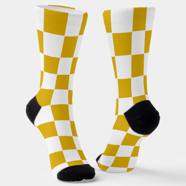 Chaussette à damiers moutarde jaune et blanc (Angulaire)