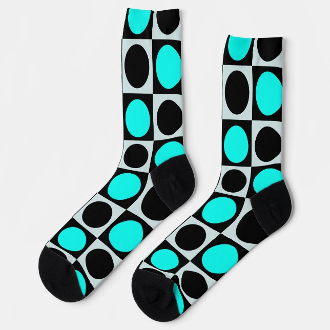 Chaussette à damiers Pois géométriques du cercle noir bleu gé (Gauche)