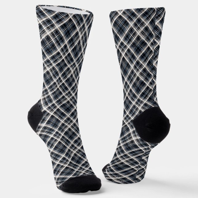 Chaussette à damiers tartan plaid classique noir blanc textur (Angulaire)